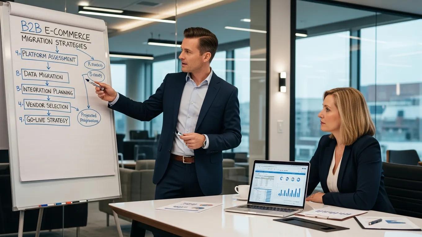 Consultant presenting customized B2B e-commerce migration strategies to a client
