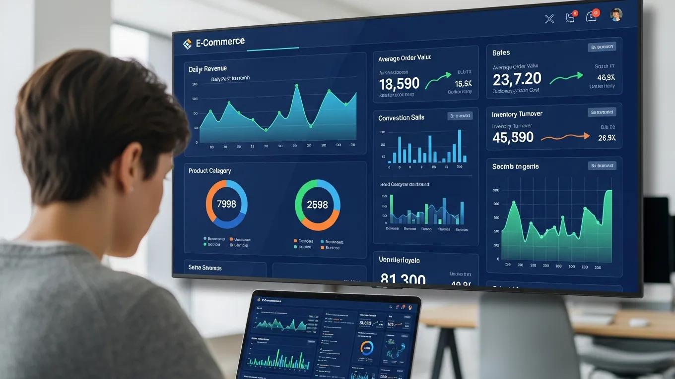 Digital dashboard displaying e-commerce metrics and analytics for operational efficiency