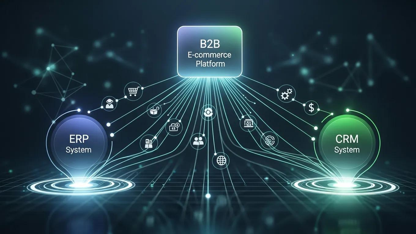 Visual representation of ERP and CRM integration in B2B e-commerce