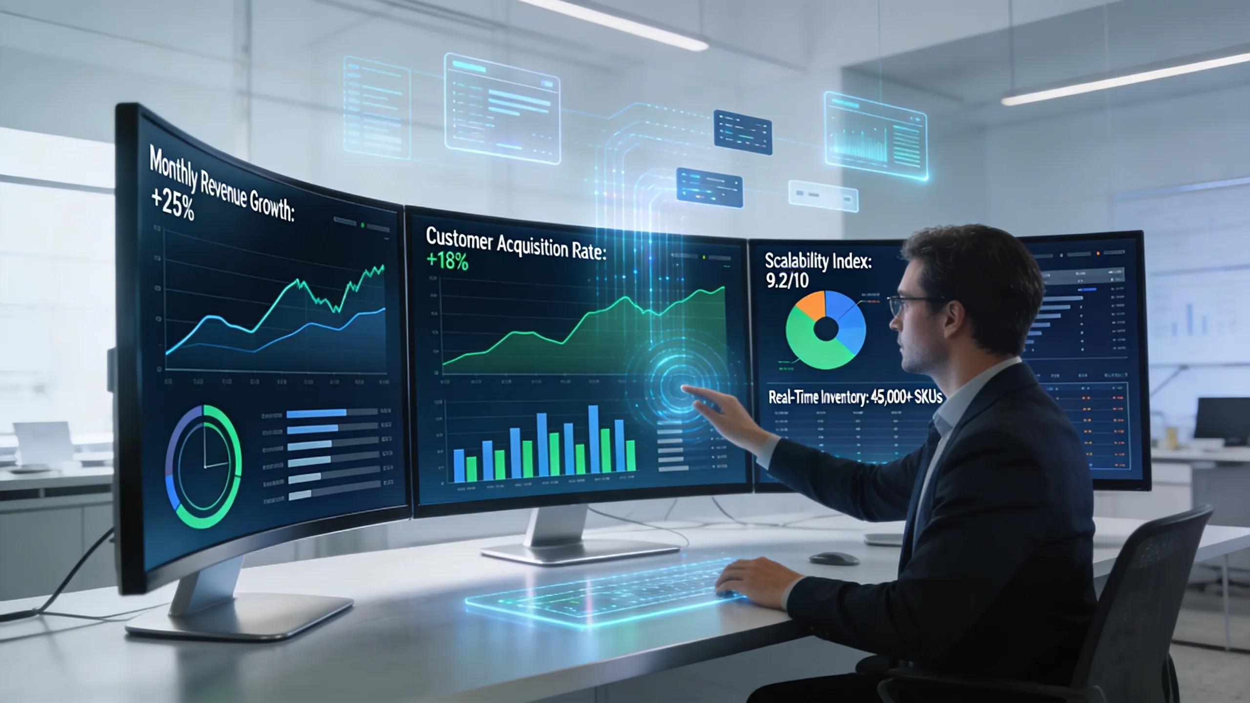 Digital dashboard showcasing metrics for scalable B2B e-commerce platform