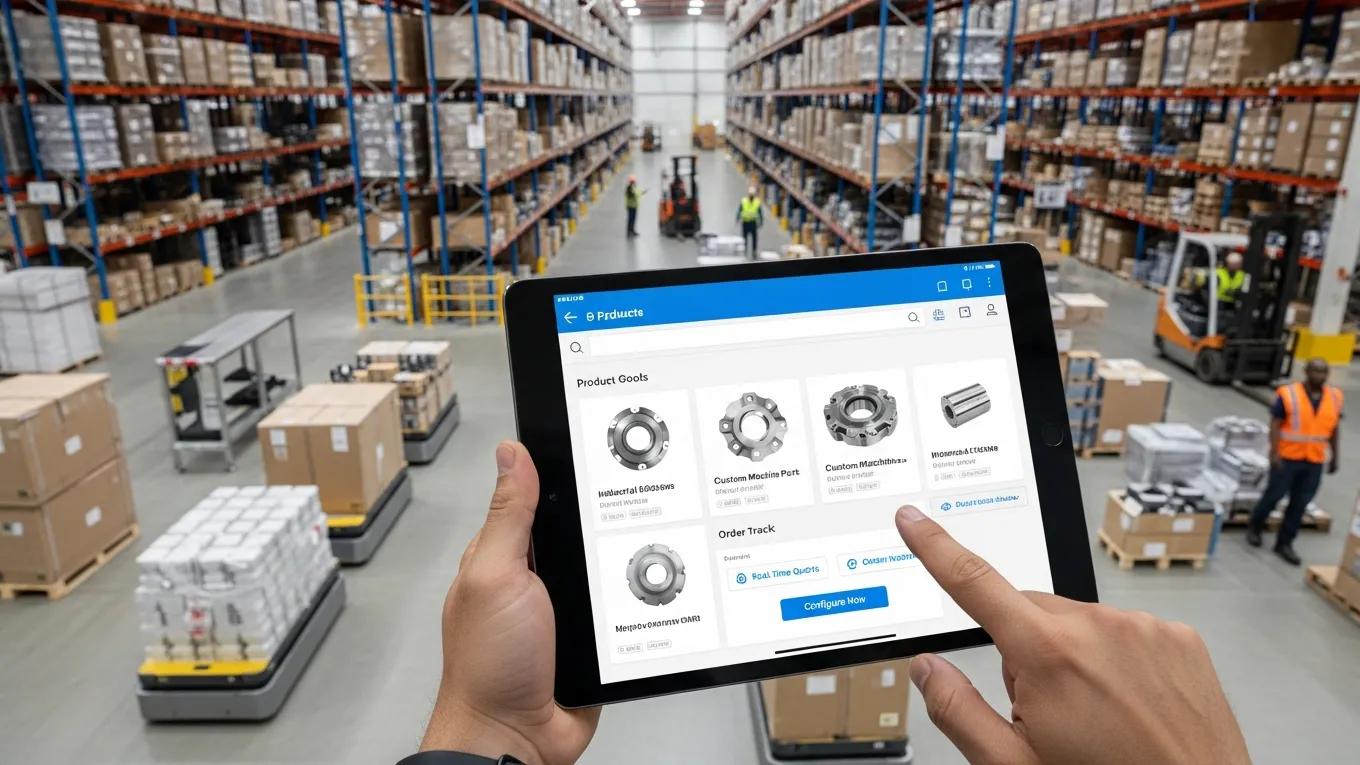 User engaging with a custom e-commerce platform, showcasing bespoke software solutions in manufacturing